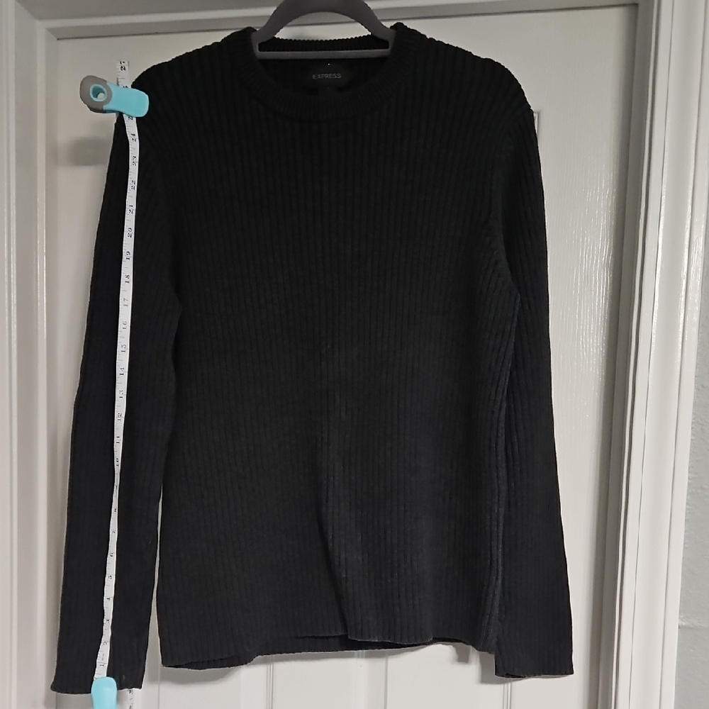 Express Men's Ribbed Charcoal Crewneck Sweater